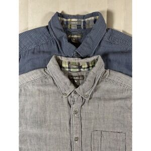 Eddie Bauer Classic Fit Button Down Shirts Lot of 2 Blue Stripe Plaid Mens L